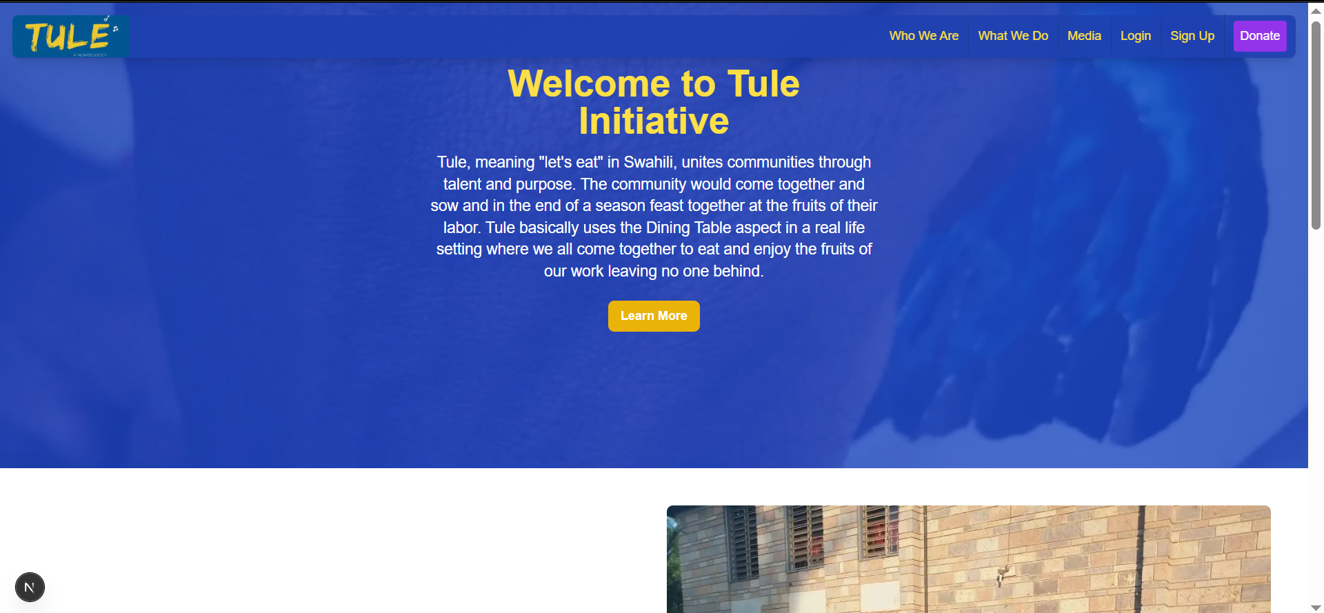 Tule Initiative community website showing community dashboard